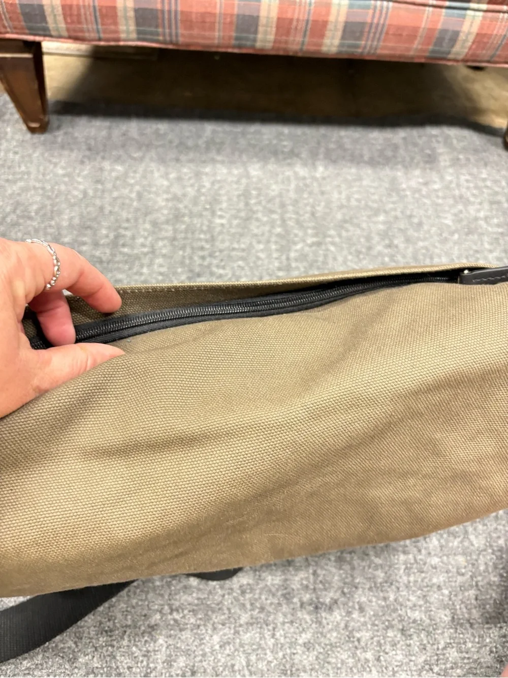 New Fossil Olive Canvas Graham Messenger Bag with Dark Leather Brown Trim